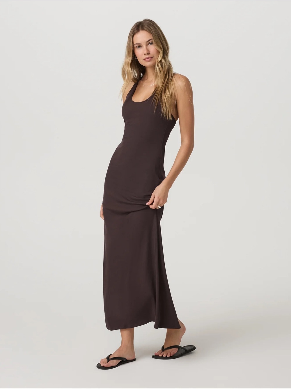 Vuori Pose Scoop-Neck Maxi Dress in French Roast Size Medium - Picture 6 of 6